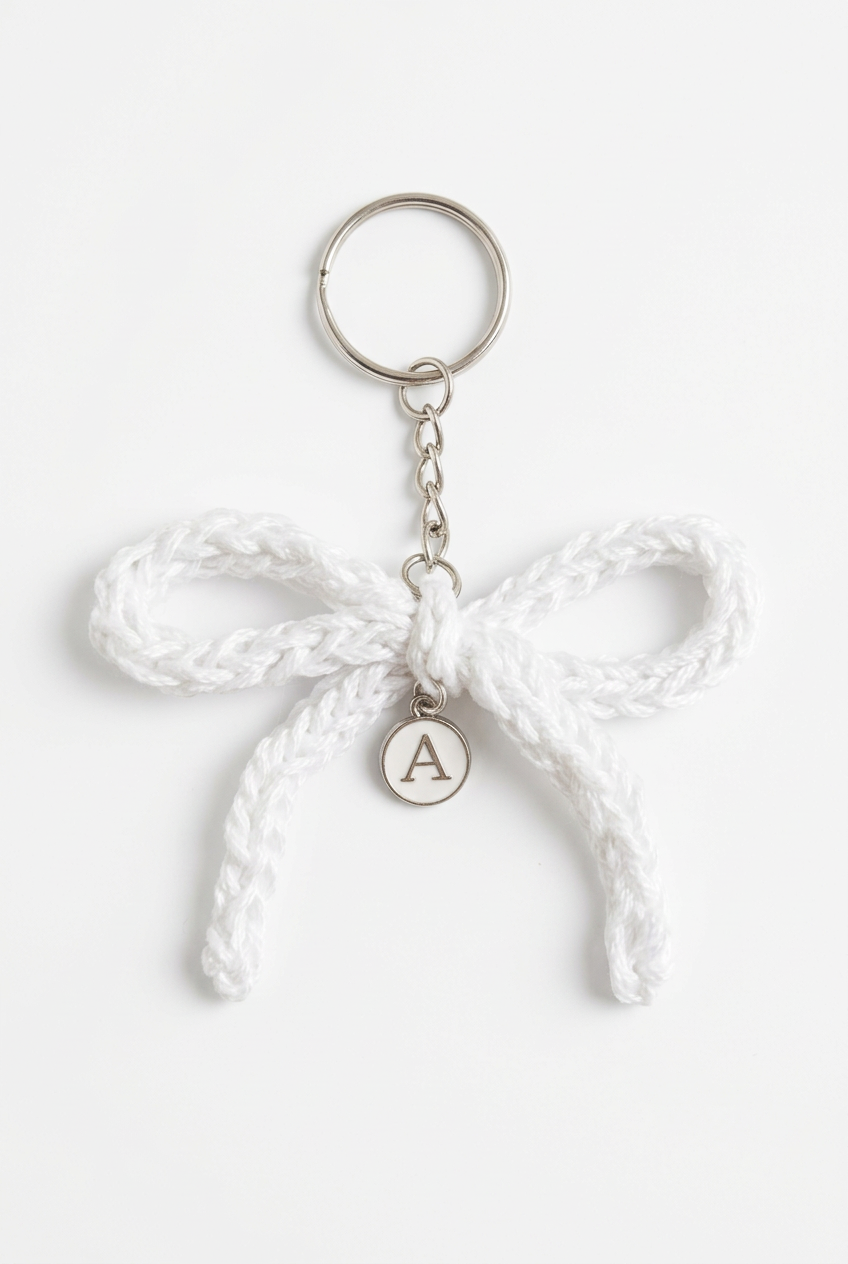 Personalized Crochet Bow Keychain with Initial Charm