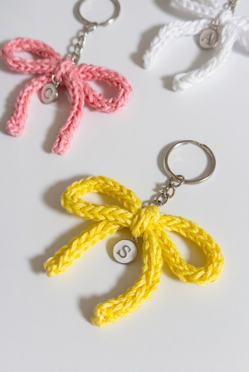 Yellow bow keychain with soft natural lighting
